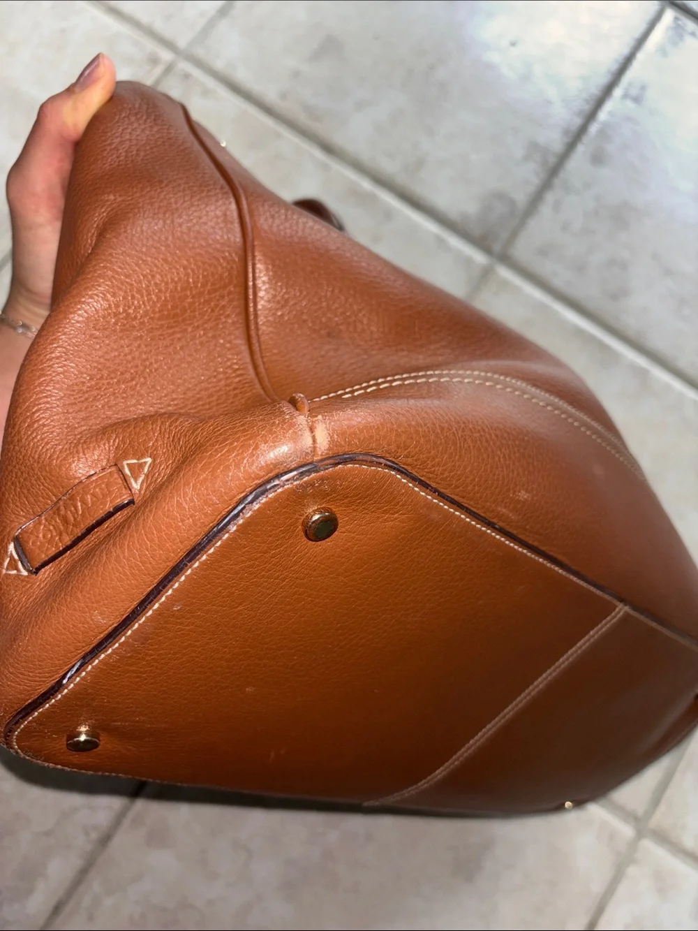 Cole Haan Brown Leather Tote Bag with Navy Interior